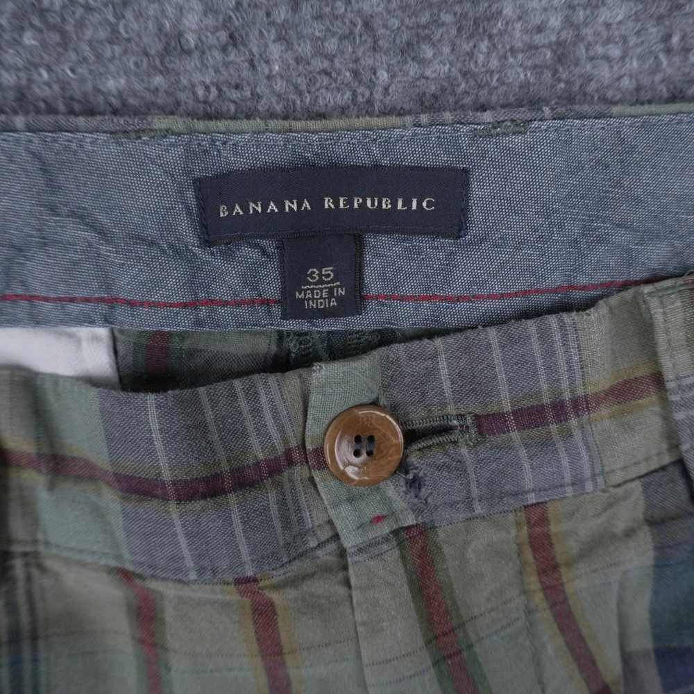 Banana Republic Shorts Mens 35 Bundle Plaid‎ Green Navy Blue Linen Cotton Chino